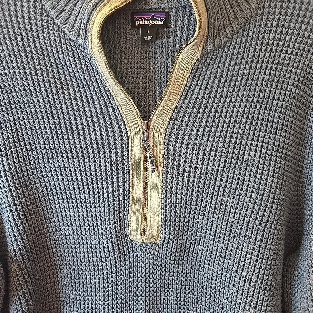 Patagonia‎ Ponderosa Pine Sweater Waffle Knit 1/4 Zip • Women's Size Large Blue - Picture 6 of 15